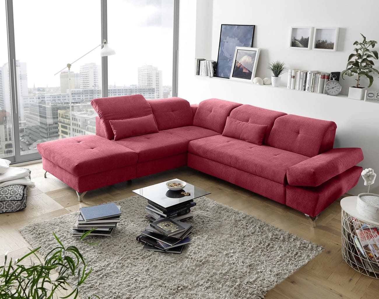 Ecksofa mit Schlaffunktion Melfi – Farbe Berry