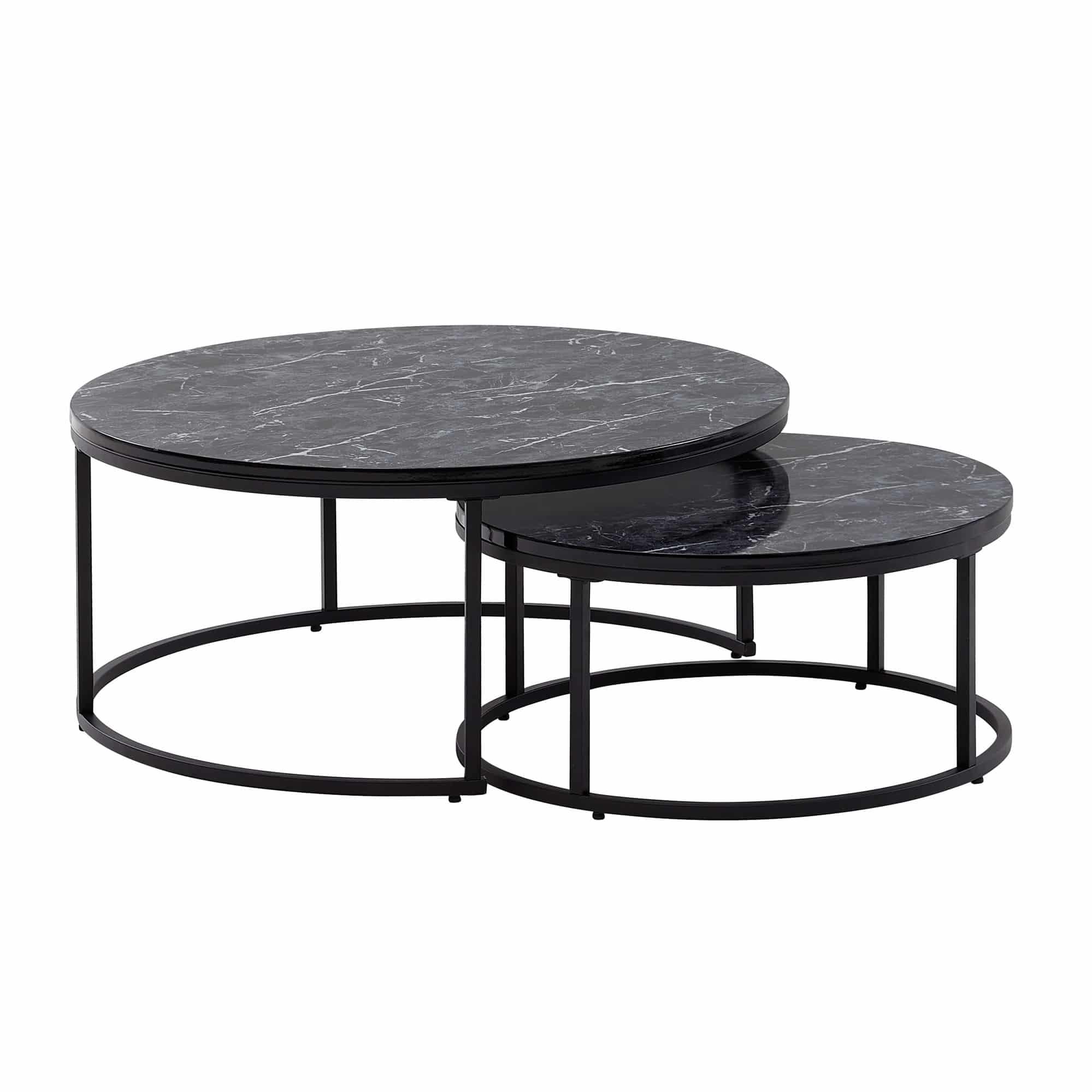 Couchtisch 24er Set Schwarz Marmor Optik Sofatisch Rund Modern