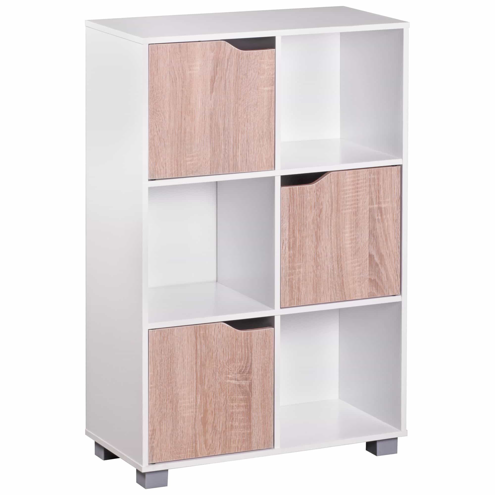 Design Bücherregal MASSA Modern Holz Weiß mit Türen geschlossen Sonoma  Eiche Standregal freistehend 20 Fächer 200 cm Breit x 20 cm Hoch x 20 cm Tief  ...